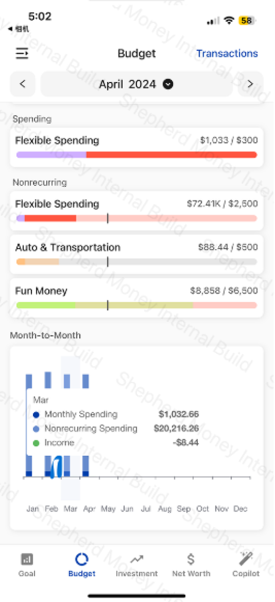 Original Copilot budget and transactions screen