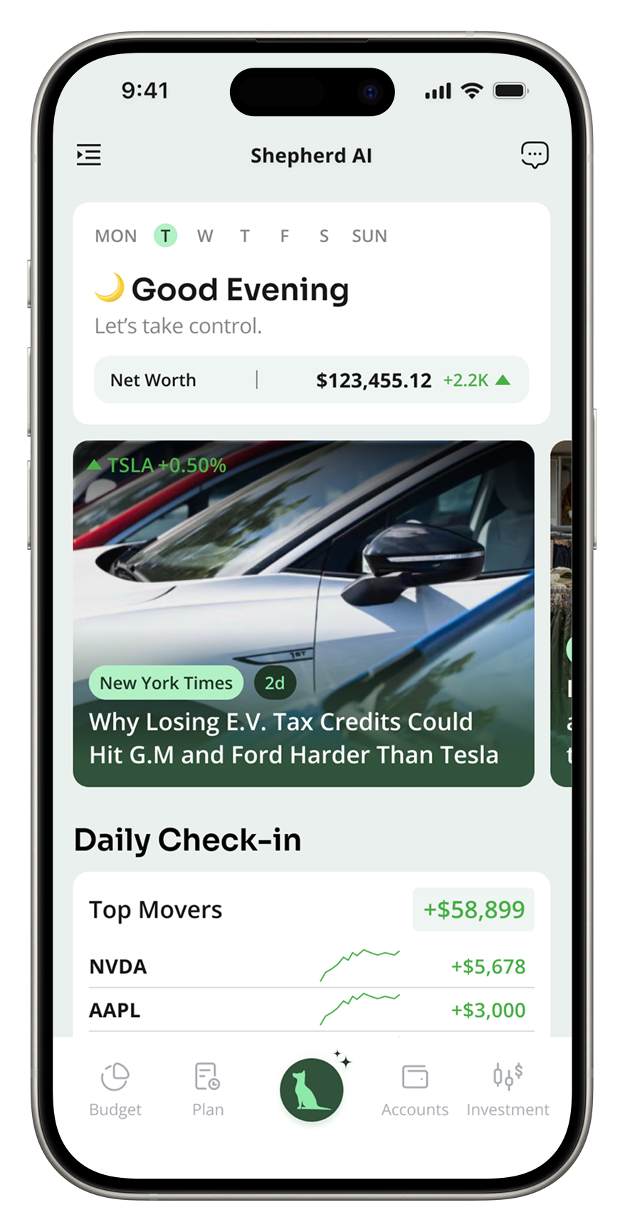 AI Financial News Feed phone mockup